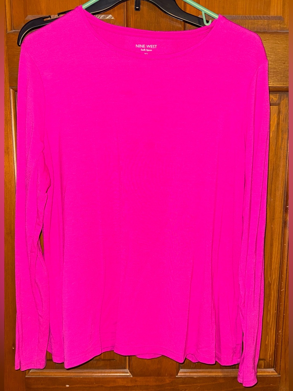 Nine West Bright Fuchsia Long-Sleeve Crewneck Top